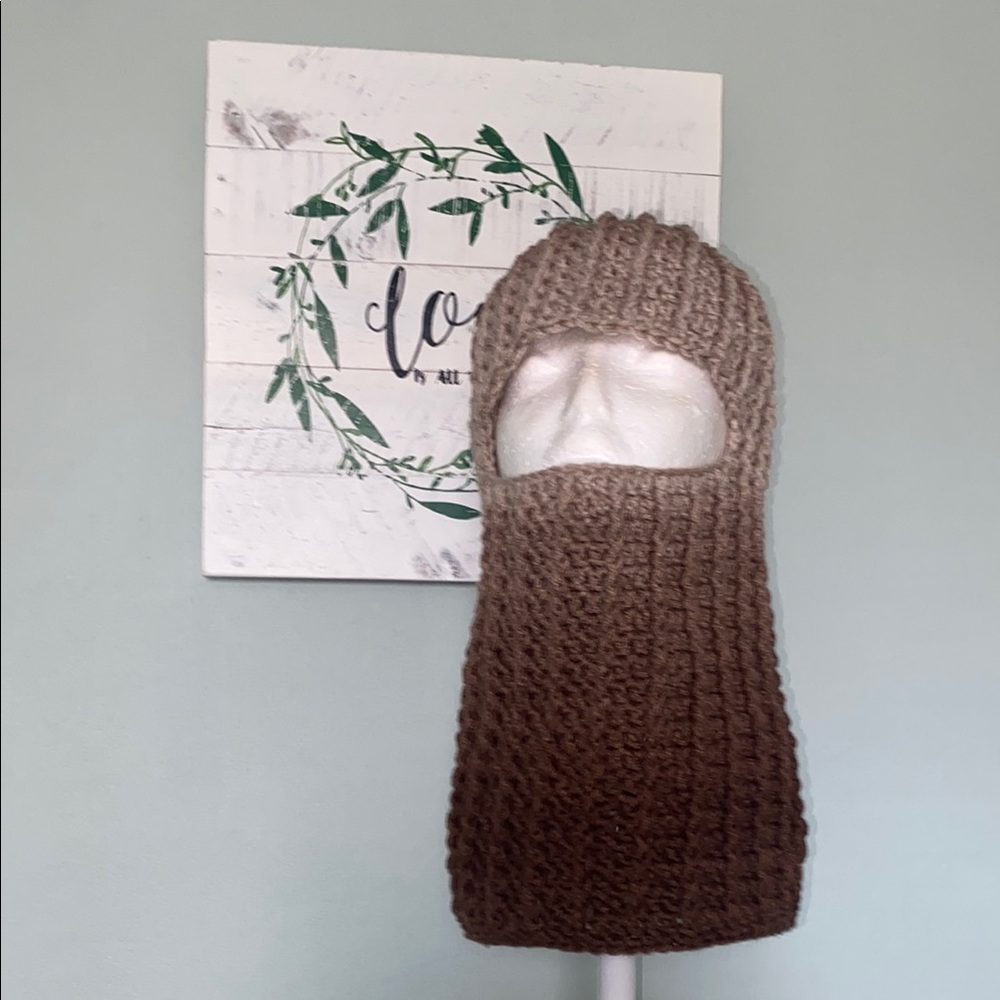 NEW! Handmade Brown Knit Ski Mask/Hat/Balaclava (about 15”long)